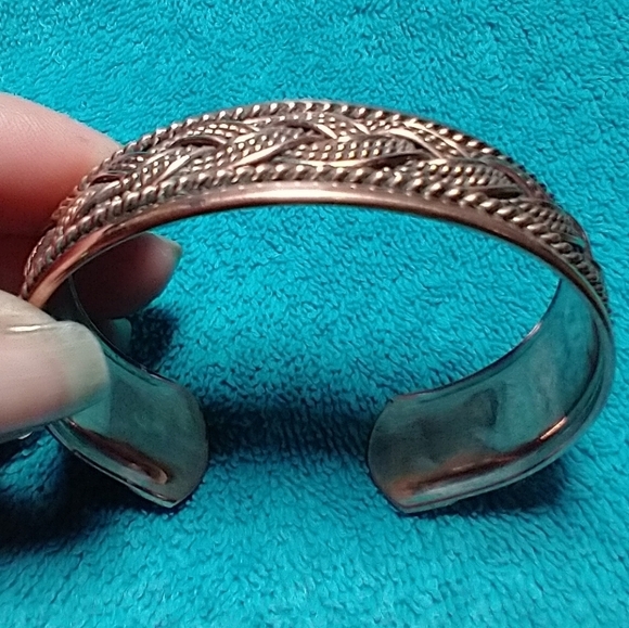 Braided Copper Cuff Bracelet intricate detail vintage - Picture 7 of 9